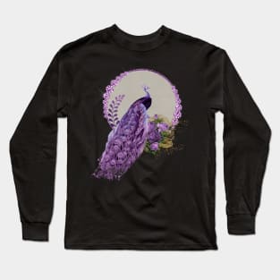 Wonderful peacock and flowers in purple colors Long Sleeve T-Shirt